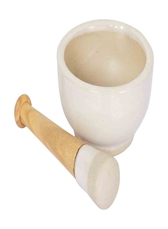 SK Craft Ayurvedic Medicine Crusher Bowl Ceramic Porcelain Masher Set-5.5 inches Mortar and Pestle, Ukhali - Image 1